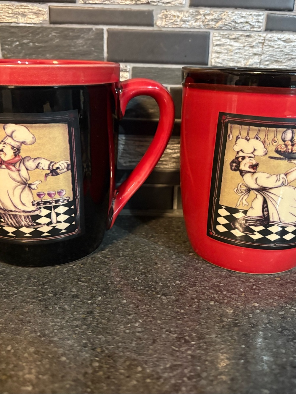 Set of Two Fat Chef Motif Ceramic Mug โ Red and Black